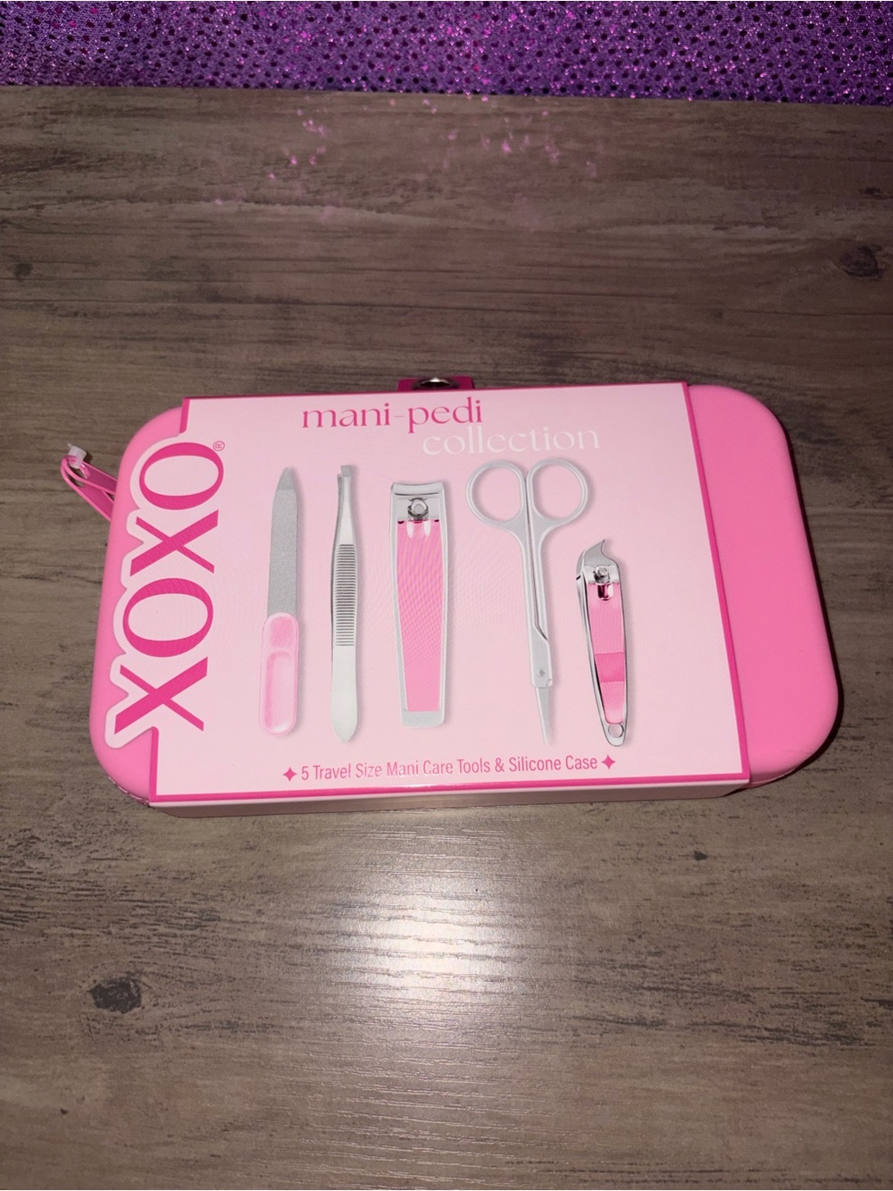 🆕💜 XOXO Pink Travel Manicure Pedicure Set 5-Piece Nail Care Kit Case